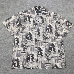 Vintage Y2K Three Stooges Ralph Marlin Men's XL Button Up All Over Print Shirt